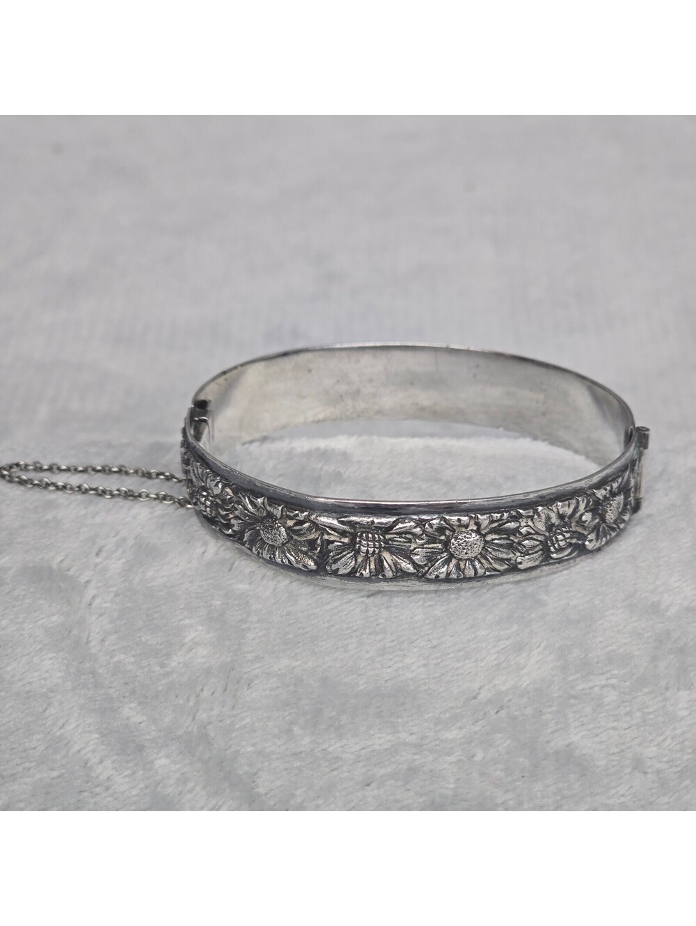 Rare Signed French Art Nouveau Sterling Silver Bangle Bracelet Clasp CF Paris